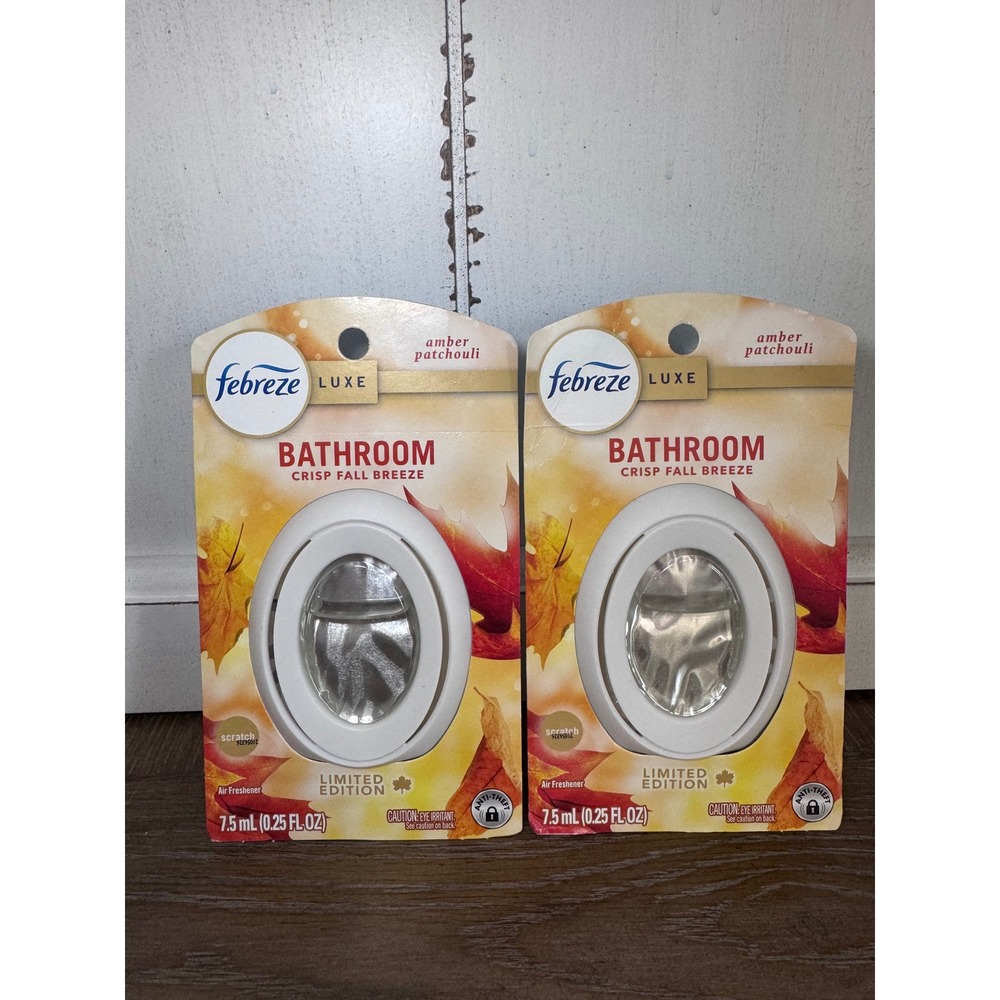 Febreze Luxe Bathroom Air Freshener Crisp Fall Breeze Amber Patchouli 2 Pack NEW